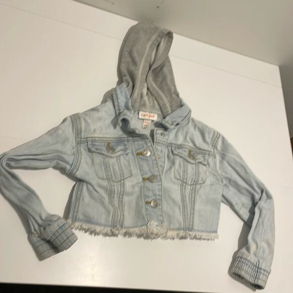 Cat & Jack Brand Girl's size XS 4/5 Light Wash Denim Jean Jacket Hoodie - Picture 1 of 6